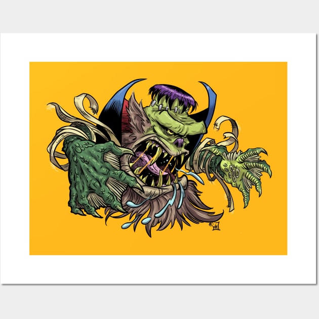 DraculaFrankensteinWerewolfMummy from the Black Lagoon Wall Art by Himmelworks